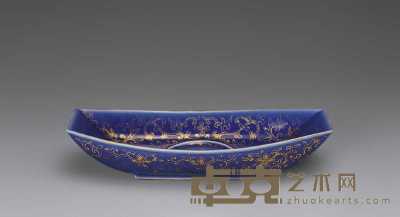 清乾隆 祭蓝釉描金缠枝花卉船形茶托 19.6cm